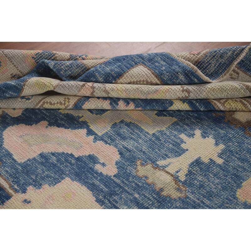 Hand Knotted Oriental 100% Wool Carpet Transitional All-Over Navy Blue & Blues Oushak Area Rug - 11' 2'' X 8' 11''