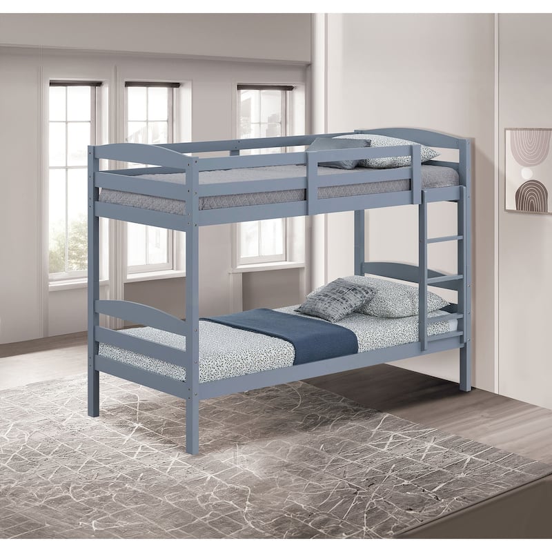 Twin Over Twin Bunk Bed with Arch Slat Design, Gray Finish - Gray