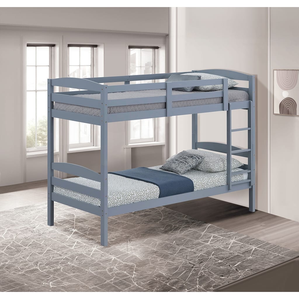 Twin Over Twin Bunk Bed with Arch Slat Design, Gray Finish