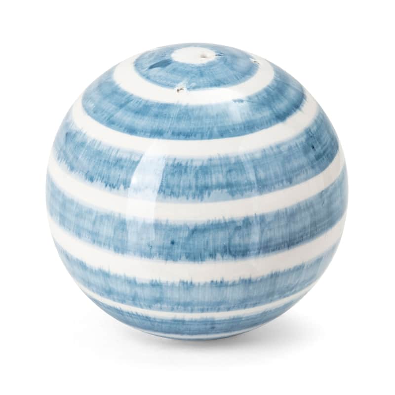 Hand-Painted Ceramic Orb Decorations - 4" - Blue and White - Set of 5