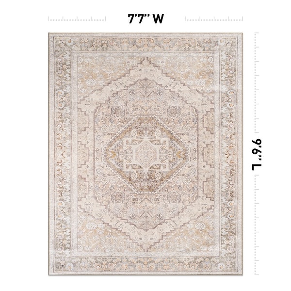 dimension image slide 9 of 36, Medallion Flat Pile Washable Rug – Pet Friendly, Non-Slip, Perfect for Entryway, Living Room, and Bedroom
