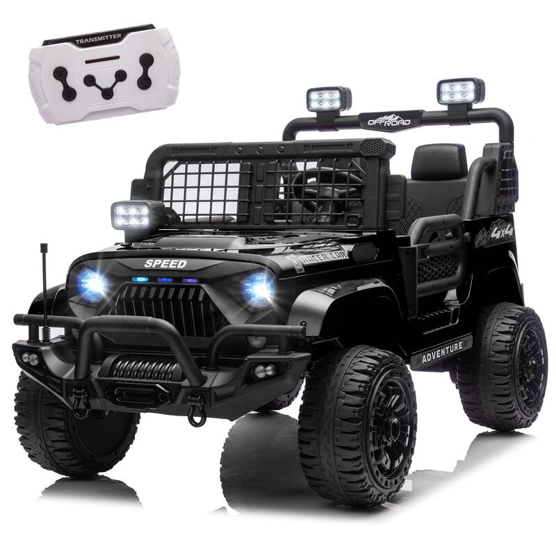 24V 100W*2 Two-seater Kids Ride On Car w/ RC - 3 Speed Adjustable, LED Headlights, 4-Wheel Shock Absorption - Black