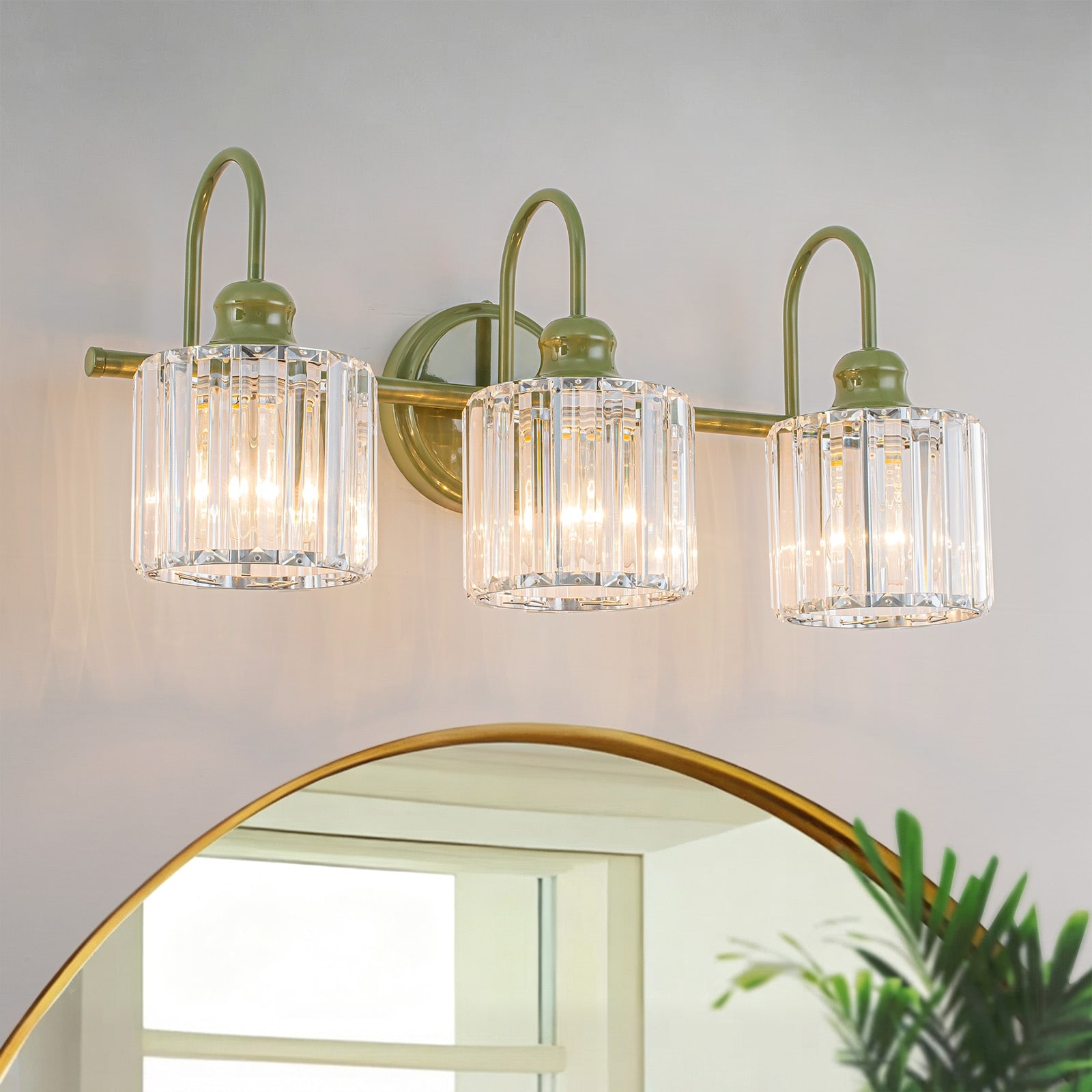 21 in. 3-Light Modern Glam Green Crystal Bathroom Vanity Light - 21.3 in. W x 7.7 in. D x 10.2 in. H