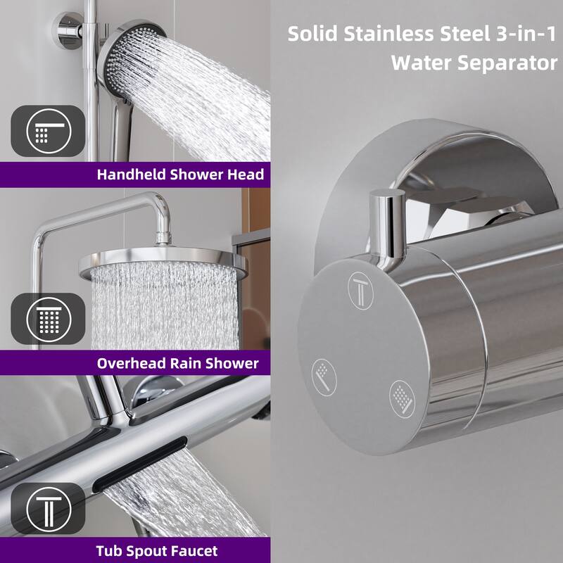 Modland Wall Mount 3-Function Shower System with 10" Rainfall, 1.59GPM, Matte Black/Rose Gold/Chrome