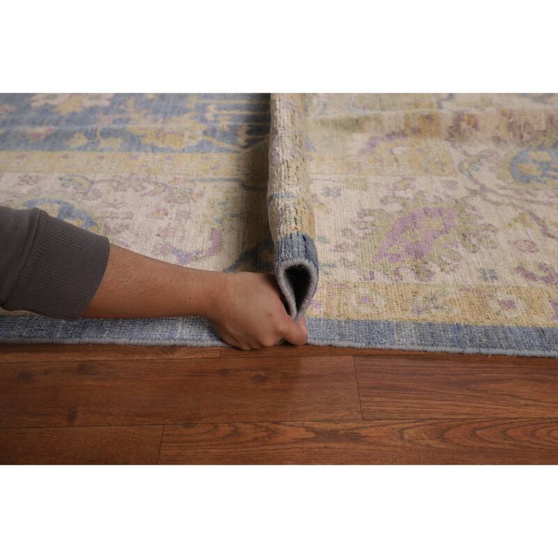 Vegetable Dye Blue Oushak Turkish Area Rug Handmade Wool Carpet - 9'0"x 11'9"
