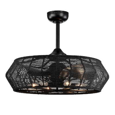 Akasha 28 Inch Rattan Rope Fandelier 6 Light with Remote (Color Optional)