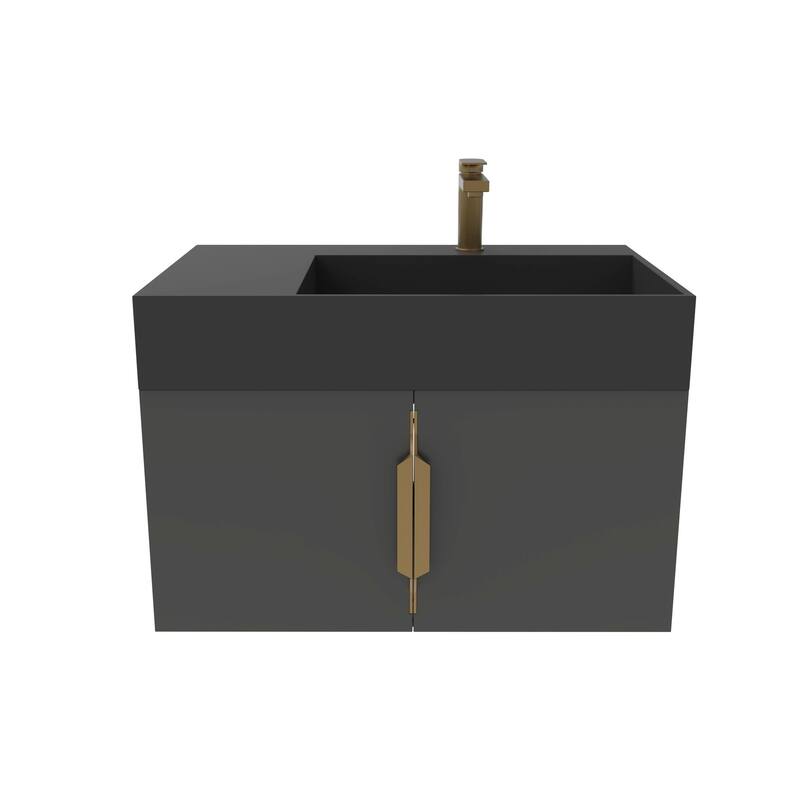 Amazon 30" Wall Mounted Bathroom Right Basin Vanity Set w/ Black Top