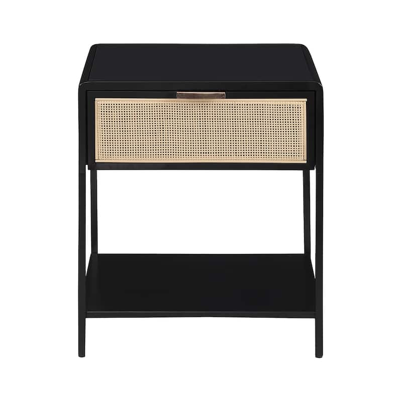 1 Drawer and 1 Open Shelf Metal Side Table - Black