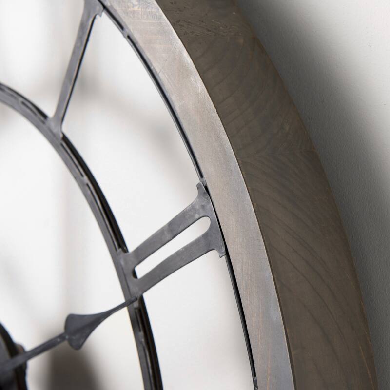 Mething Gray Wood and Black Metal 25" Round Wall Clock - 24.8"W x 2"D x 25"H