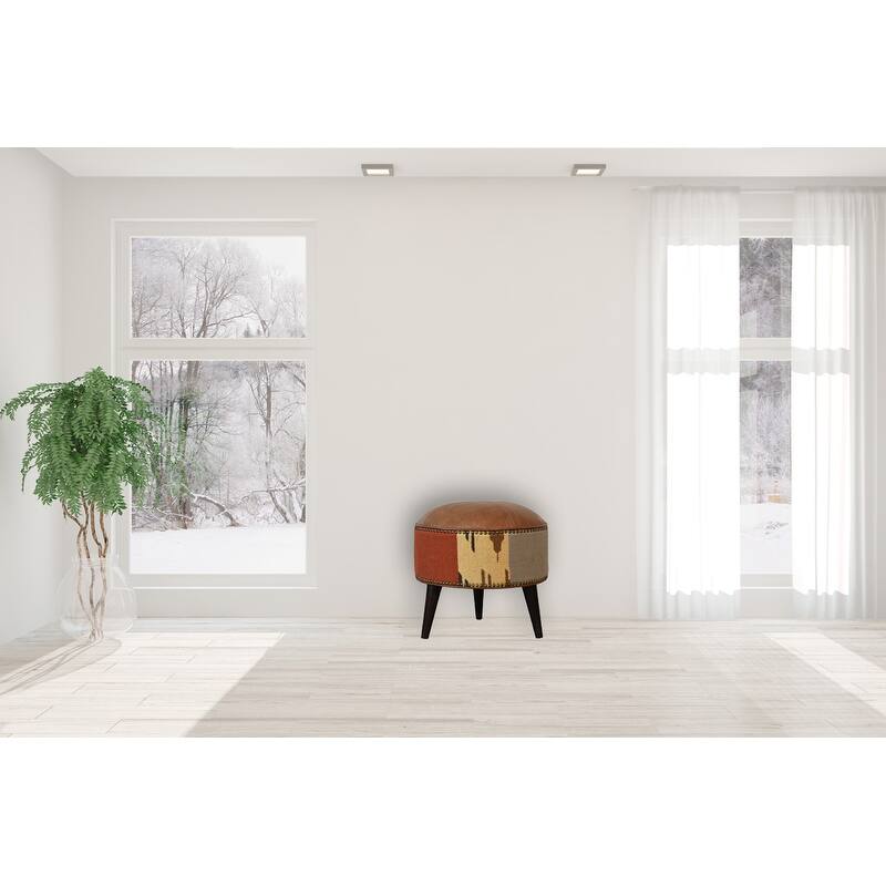 Durrie & Leather Mixed Footstool