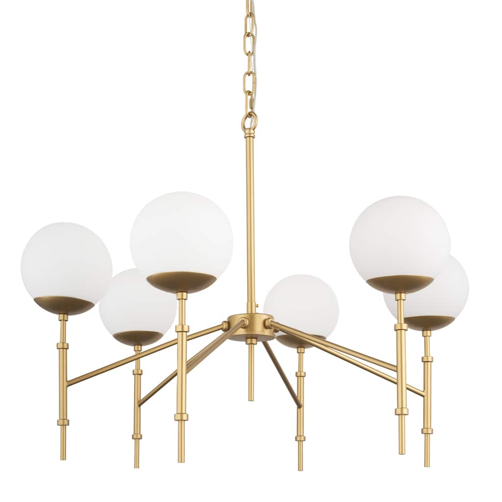 Edie Brushed Gold Metal w/ Frosted Glass Globes 6-Light Chandelier - 29.9L x 29.9W x 24.0H
