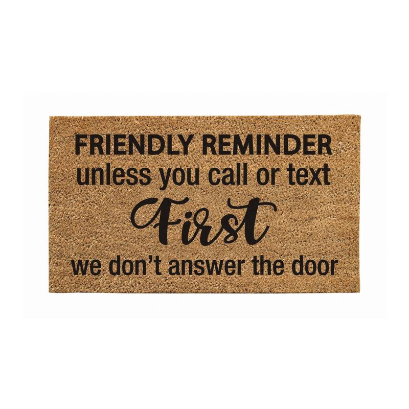 28" x 16" Natural Coir Door Mat, Friendly Reminder to Call or Text First - 28" x 16"