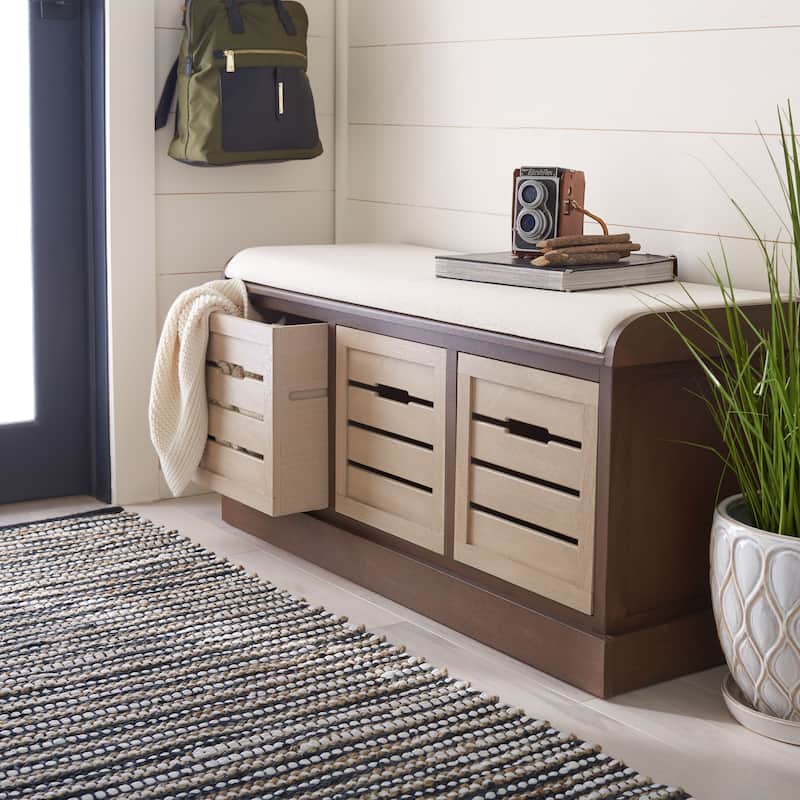 SAFAVIEH Mozella 3-Drawer Cushion Bench - 42" W x 15" D x 20" H - 42Wx15Dx20H