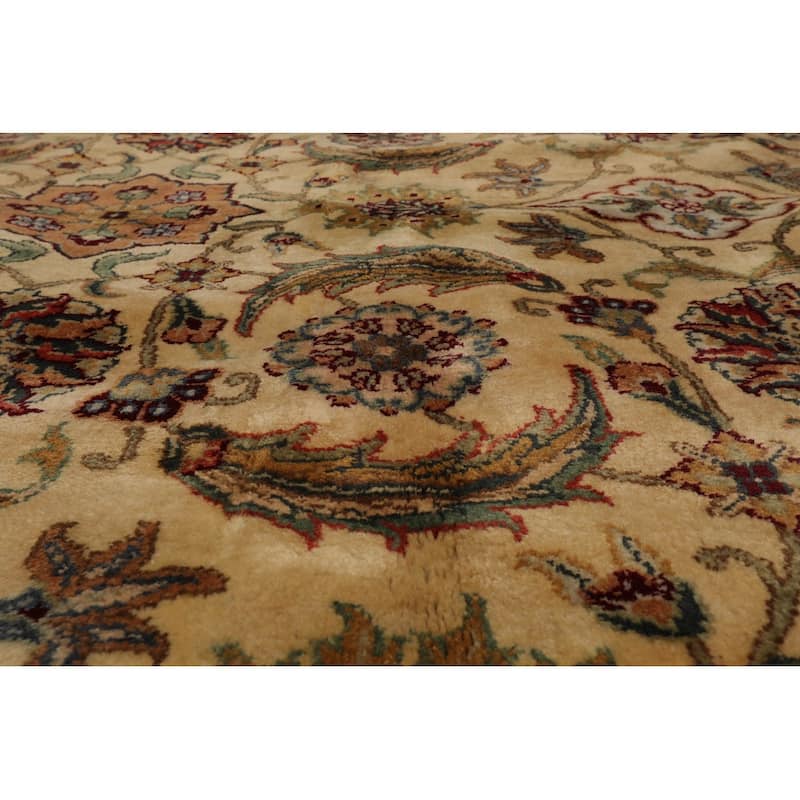 Hand Knotted Agra Ivory, Aqua 100% Wool Traditional Oriental Area Rug - 9' x 11' 11''
