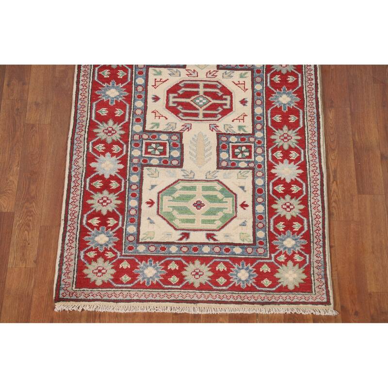 Geometric Kazak Runner Rug Hallway Handmade Wool Carpet - 2'9" x 9'4"