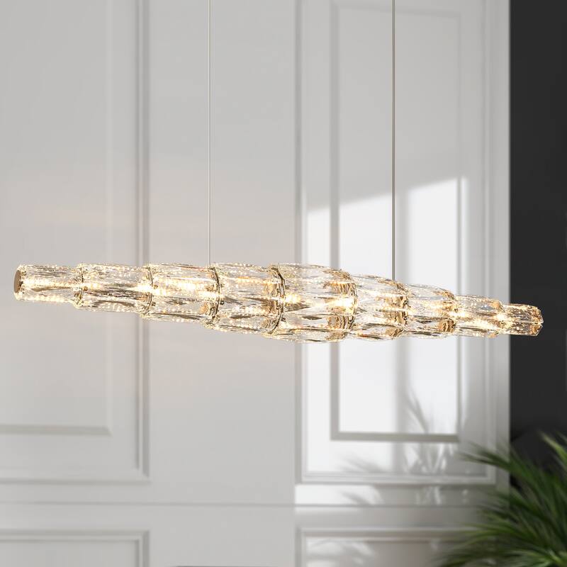 Modern Glam LED 42 IN Crystal Linear Chandelier for Kitchen Island - W 42.5" x H 66" Max