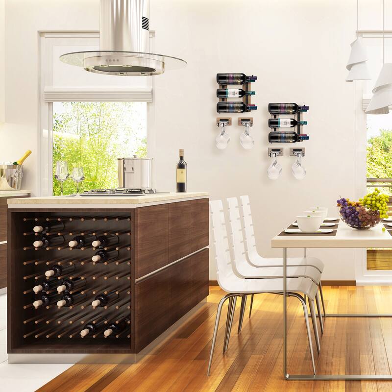 Wine Rack and Glass Holder Wall Mounted (6Pc) - 12"L x 4.75"W x 2.5"H