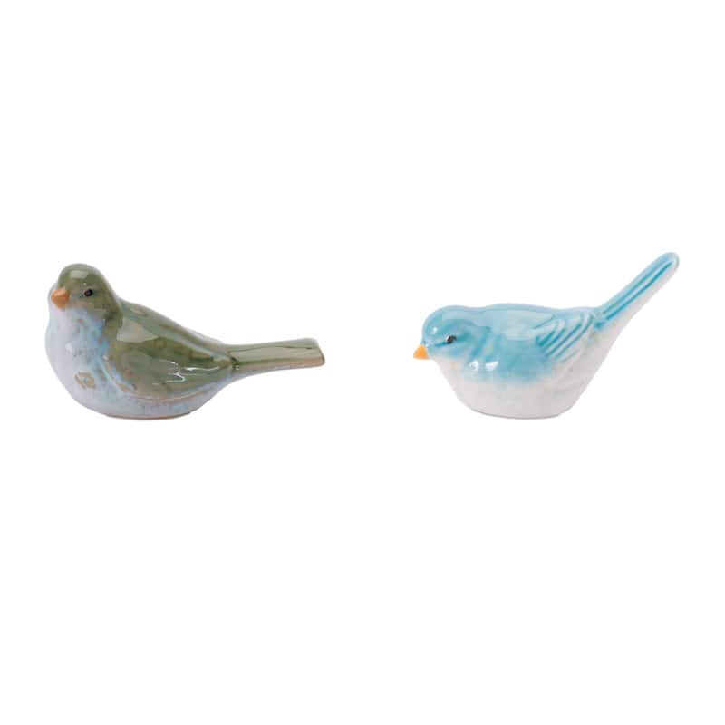 Stoneware Bird Figurines - 5.5" - Blue and Green - Set of 6