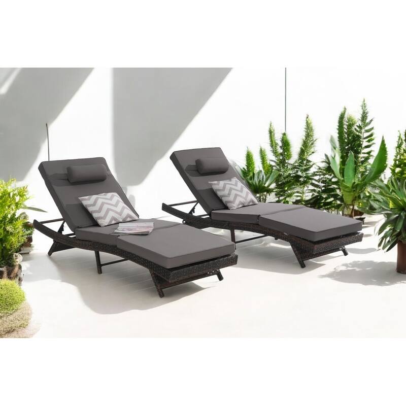 Adjustable Wicker Lounge Chair Set of 2 - Reclining Sunbathing Chairs with Cushions, All-Weather PE Rattan for Patio & Garden