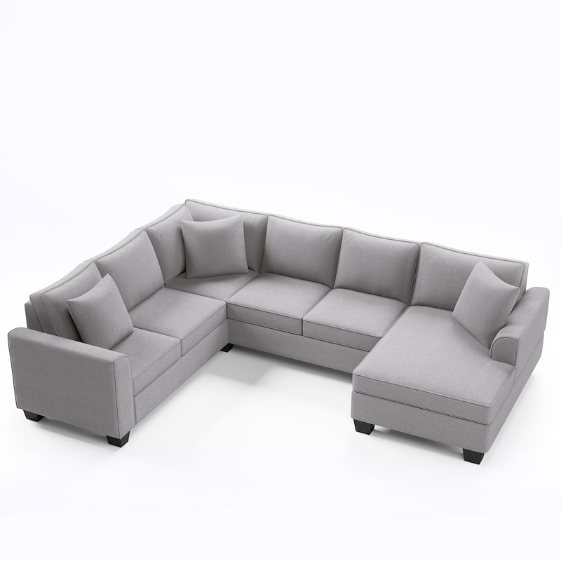 110*86" Sectional Sofa Upholstered Modern English Arm Classic U-shaped Sofa 3 Pillows Included