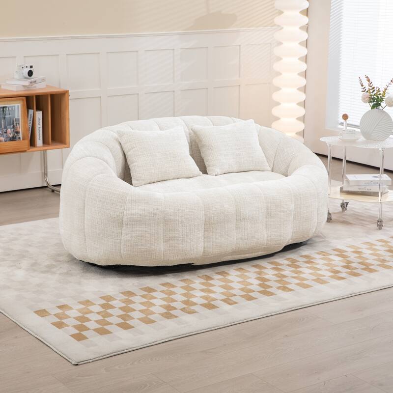 Modern Chenille 2-Seater Bean Bag Chair with 2 Pillows