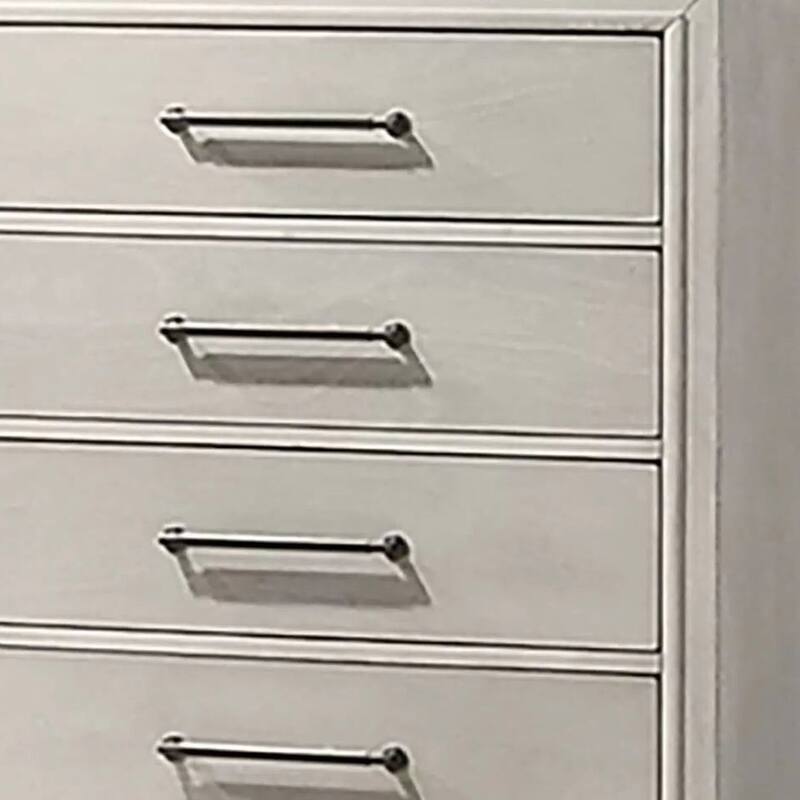 Simone Tall Dresser Chest, 5 Drawers, Antique White Wood Finish