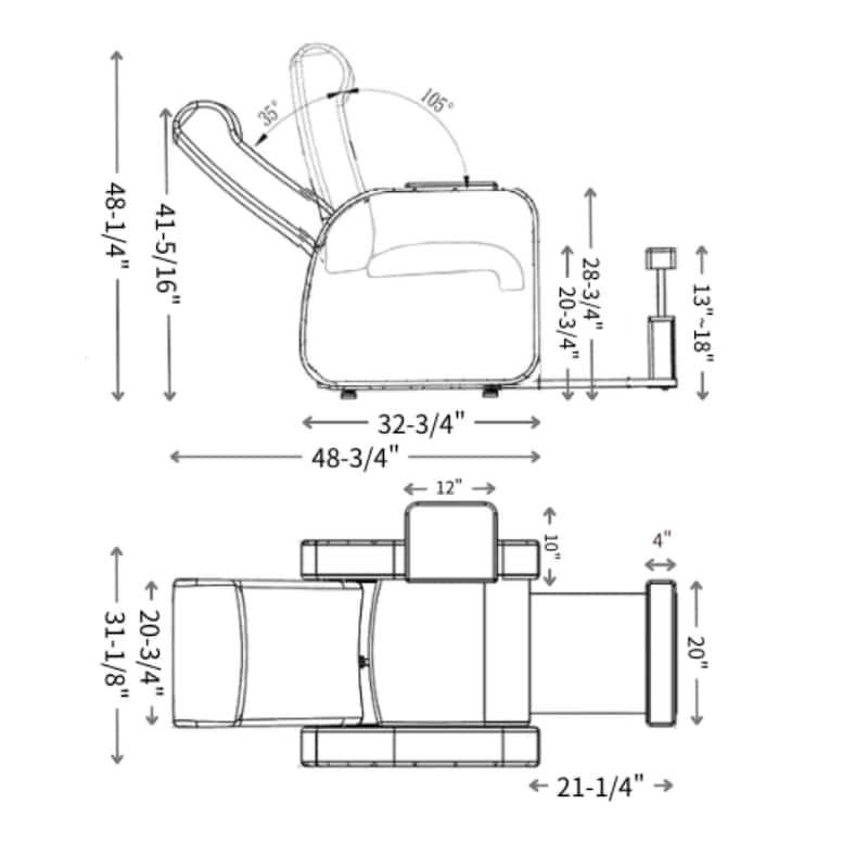 PediPlush Reclining Pedicure Chair Non-Plumbing with Armrest