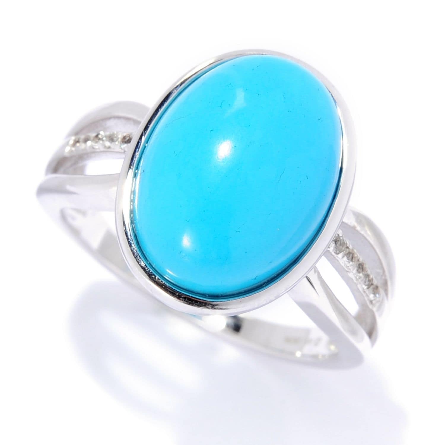 Pinctore Sterling Silver 14 x 10mm Sonora Beauty Turquoise & White Topaz Ring