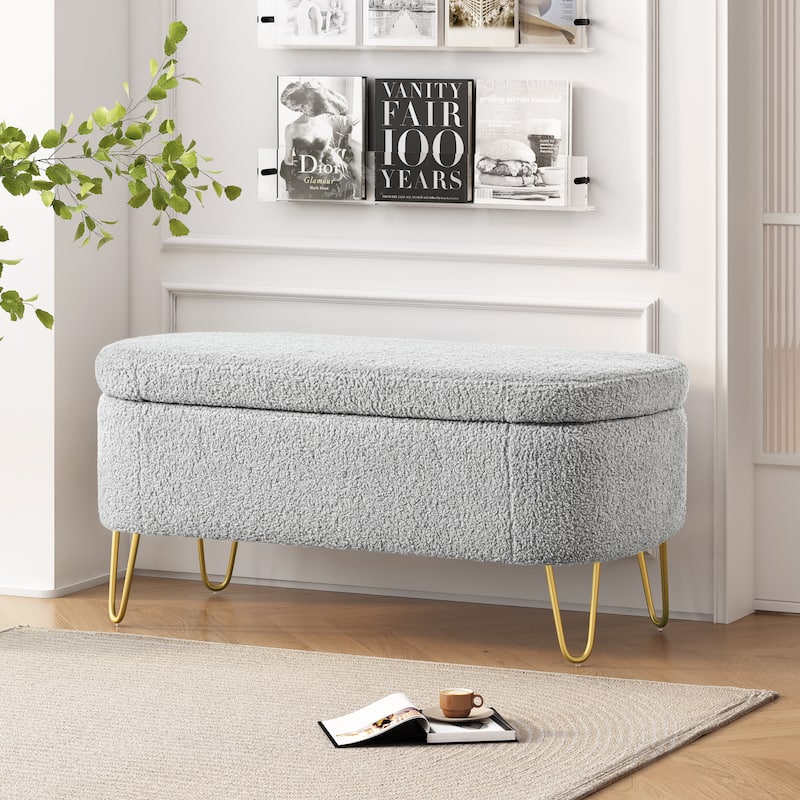 Fazi Oval Boucle Storage Ottoman Bench by Christopher Knight Home - Grey