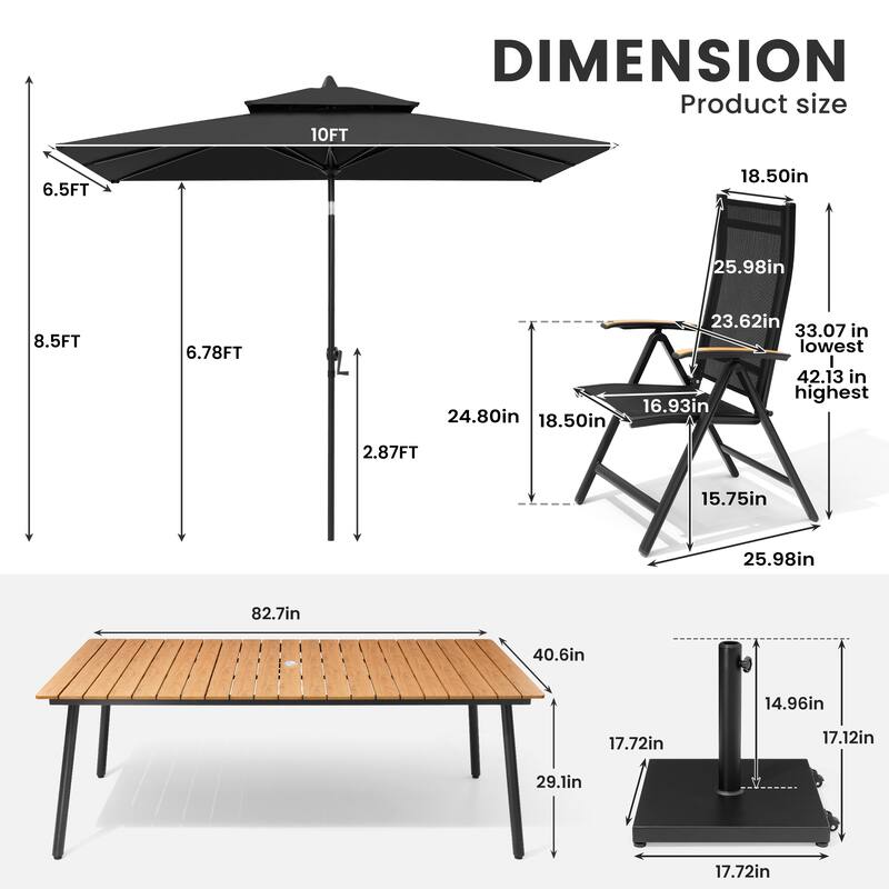 9/11-Piece Outdoor Patio Dining Set Aluminum Dining Table and Folding Chairs w/10 ft Umbrella and Base