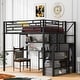 preview thumbnail 1 of 30, Midcentury Modern Design Full Size Metal Loft Bed with Wardrobe,Build-in Desk with Storage Shelf Black