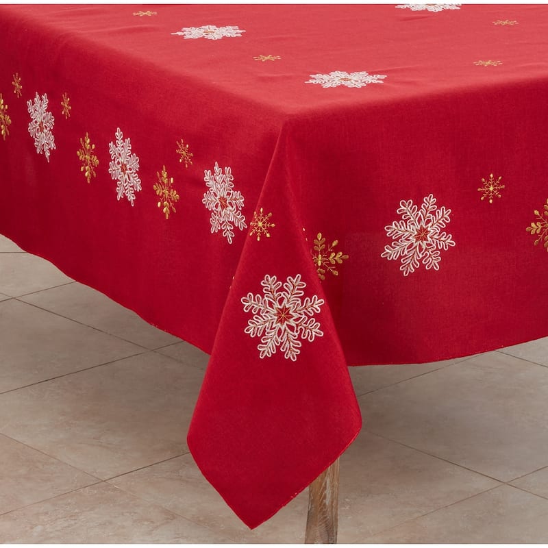 Elegant Tablecloth With Snowflake Design - 70"x70" - Red