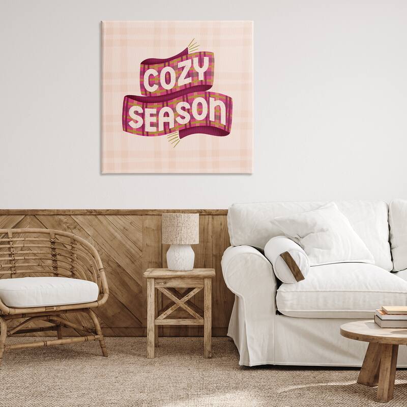 Stupell Cozy Season Scarf on Plaid Canvas Wall Art Design By Sarah Hickman