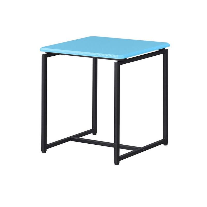 Ont 3 Piece Coffee Table and End Table Set, Carbon Fiber Top, Blue