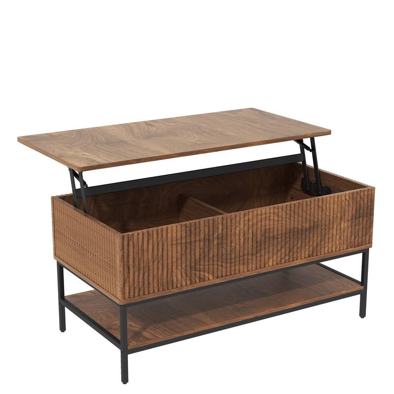 Lift Top Coffee Table 39.4 Inch Rectangle, Farmhouse Style with Hidden Storage & Lower Shelf, Sturdy Steel Legs