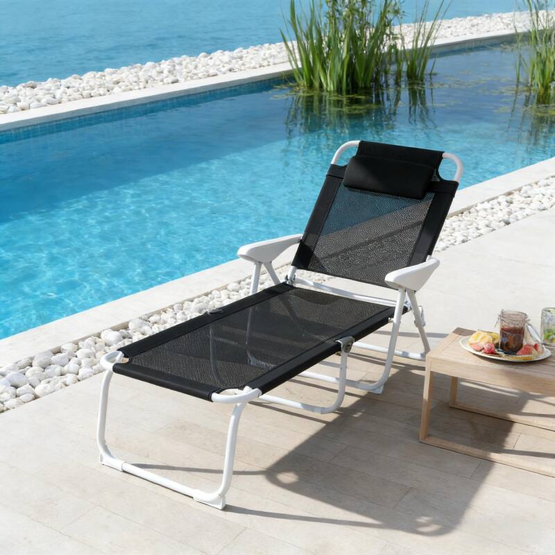 GDFStudio - Andersen Adjustable Folding Outdoor Tanning Lounger with Breathable Comfort Design - Chaise Lounge