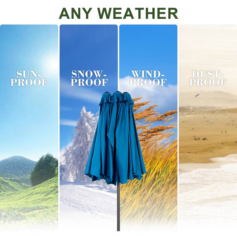 HOMEFUN 14.8 Ft Double Sided Outdoor Umbrella Rectangular Large with Crank