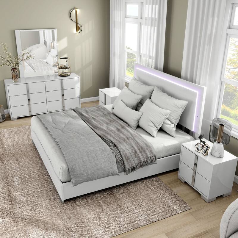 Furniture of America Erina Modern Glossy 5-Piece Panel Bedroom Set
