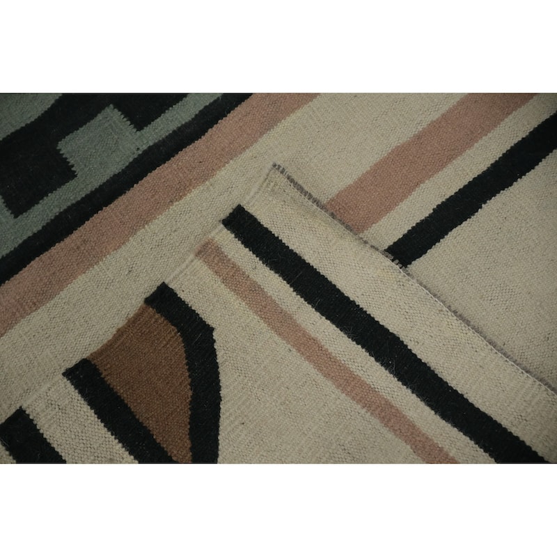 Hand Woven Oriental 100% Wool Carpet Southwestern Tribal Greys & Charcoal Kilim Area Rug - 18' 3'' X 11' 10''