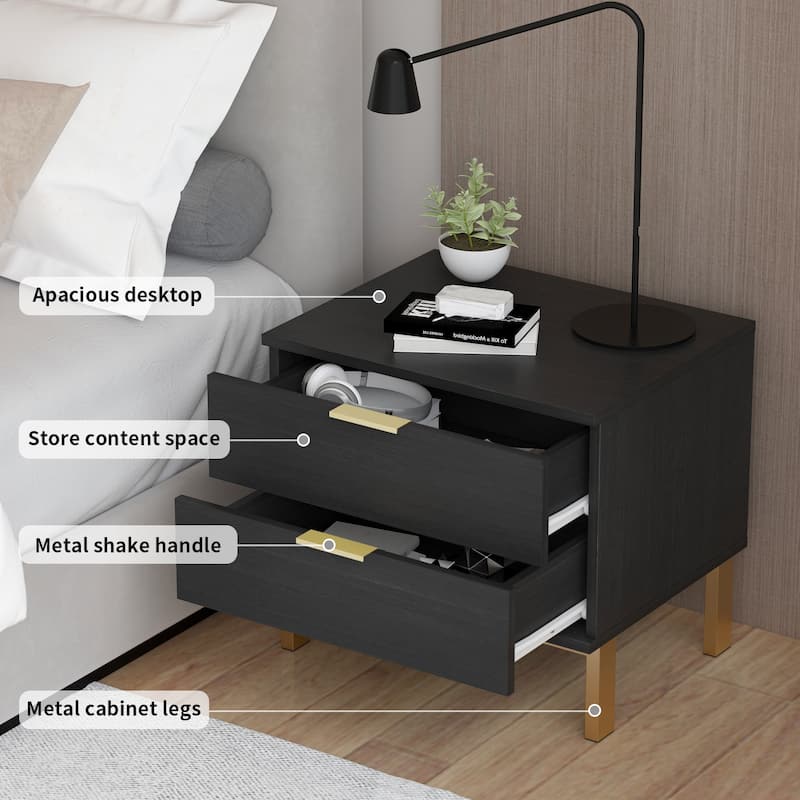Timechee 17.9'' Tall 2 - Drawer Nightstand Metal Legs(1 Piece)