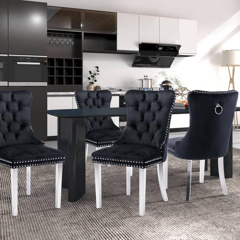 High-end Tufted Velvet Upholstered Nailhead Dining Chair Set of 6