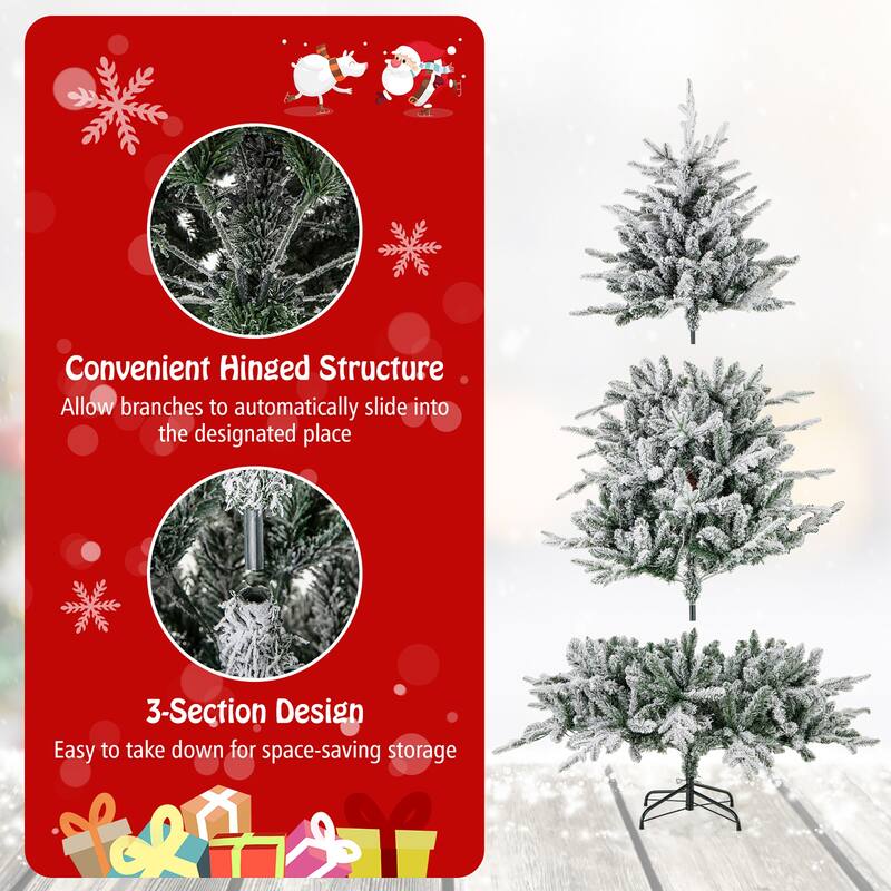Gymax 4.5/6/7 FT Pre-Lit Artificial Christmas Tree Snow Flocked Full