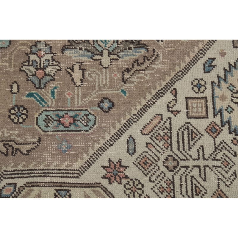 Brown Geometric Tabriz Persian Area Rug Hand-Knotted Wool Carpet - 8'2"x 11'1"
