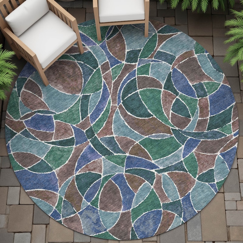 Machine Washable Indoor/Outdoor Casual Mosaic Chantille Rug - Blue - 8' x 8'