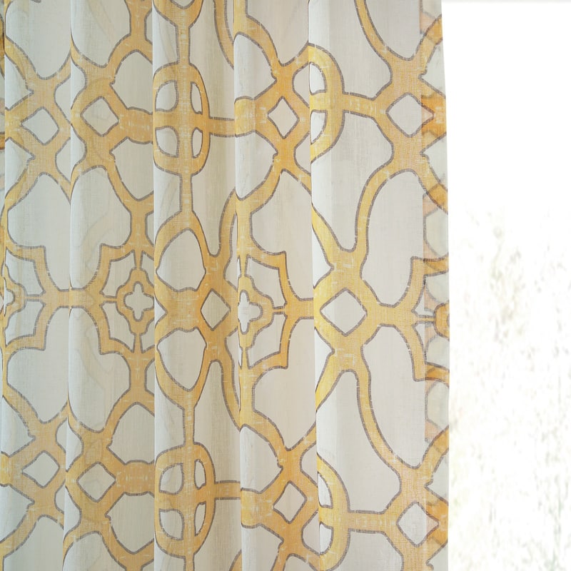 Exclusive Fabrics Sea Glass Blue Printed Faux Linen Sheer Curtain (1 Panel)