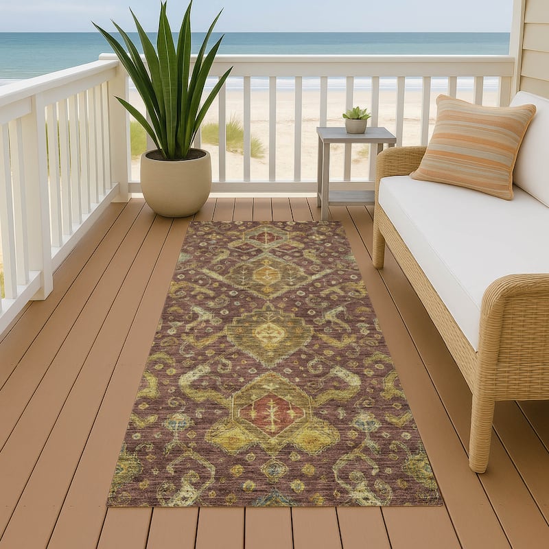 Machine Washable Indoor/ Outdoor Traditional Venetian Chantille Rug - Burgundy - 2'3" x 7'6"