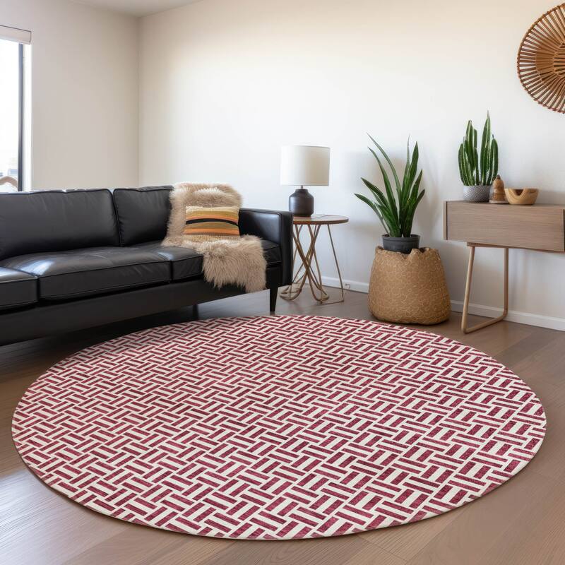 Premium Washable Super Soft Modern Geo Mayfield Rug - Burgundy - 8' x 8'