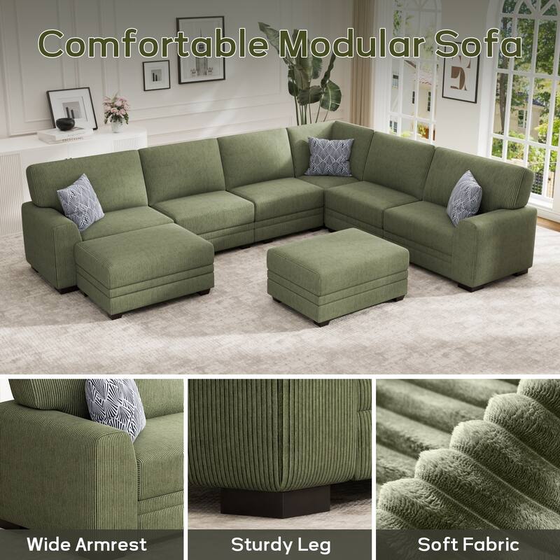 8 Piece Modular Corduroy Sectional With Ottoman