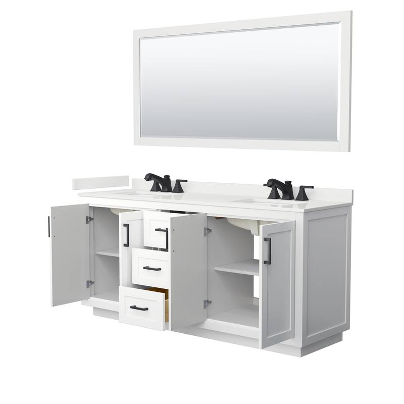 Miranda 72-inch Double Vanity, Quartz Top, 70-inch Mirror