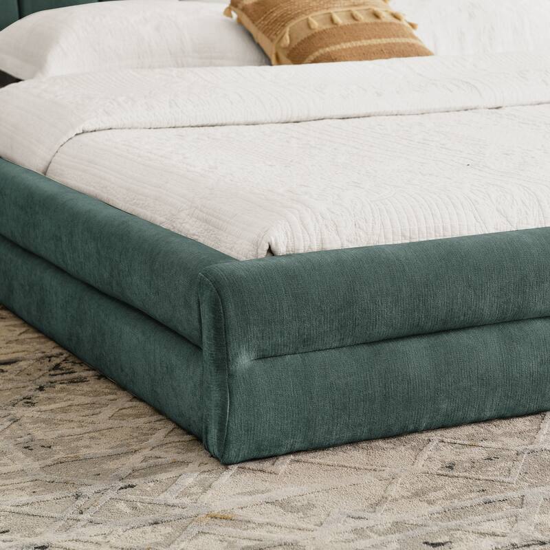 King Size Upholstered Bed Frame with Thick Fabric